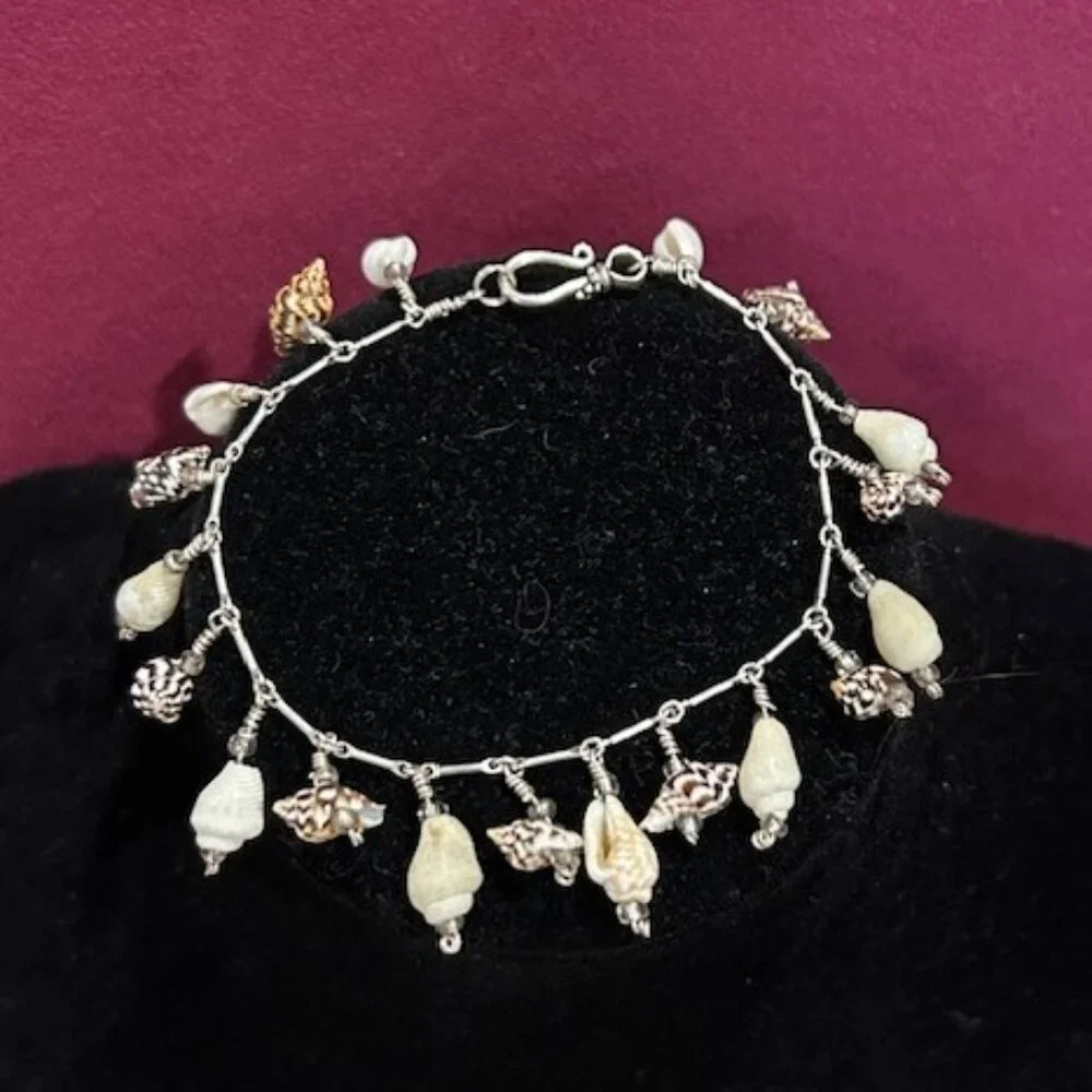 🏖️925 Sterling Silver Link Sea Shell Charm BRACELET